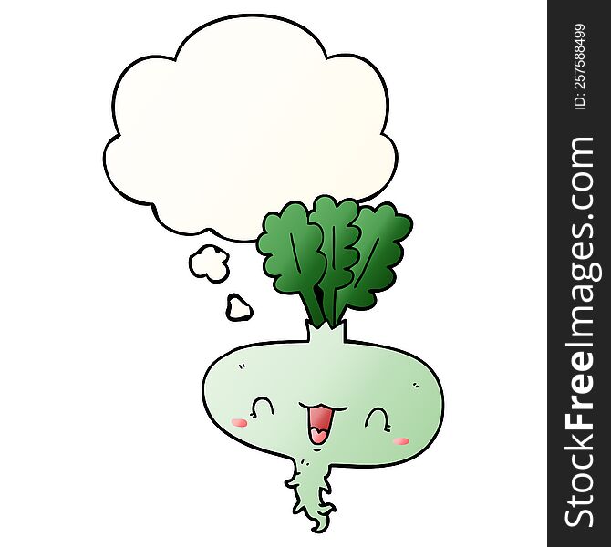 cartoon turnip with thought bubble in smooth gradient style