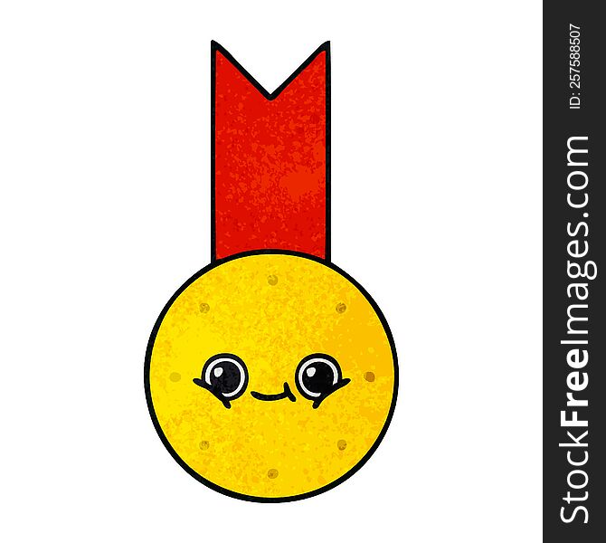 retro grunge texture cartoon of a gold medal