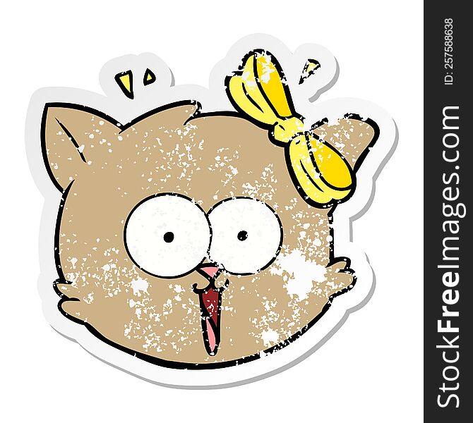 distressed sticker of a cartoon surprised cat face