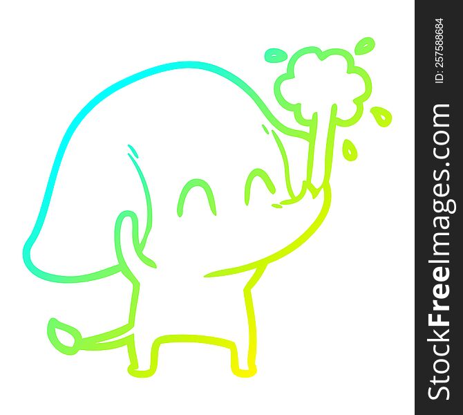 Cold Gradient Line Drawing Cute Cartoon Elephant Spouting Water