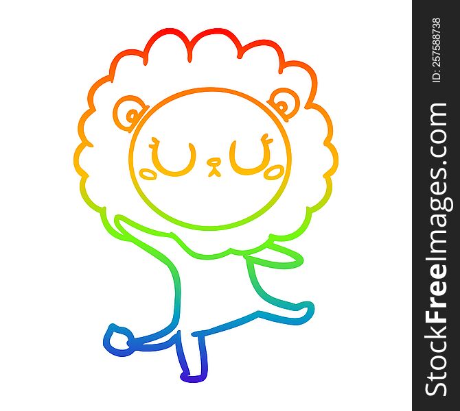 Rainbow Gradient Line Drawing Cartoon Lion Dancing