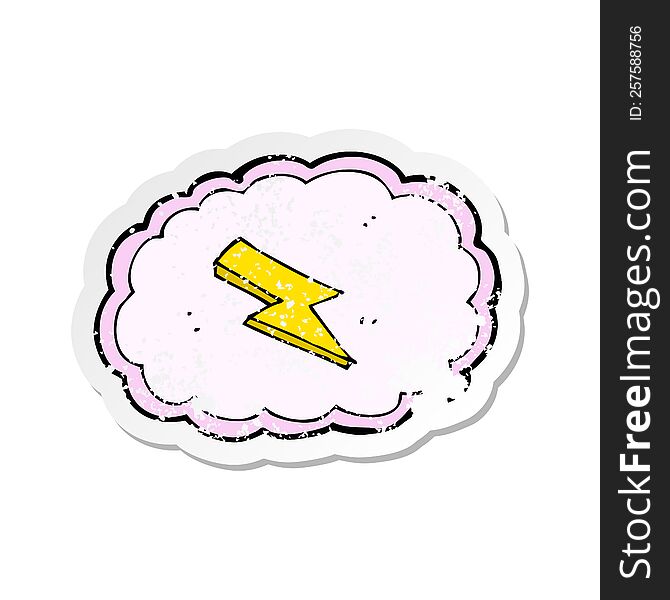 Retro Distressed Sticker Of A Cartoon Cloud And Lightning Bolt Symbol