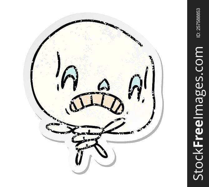 distressed sticker cartoon of spooky kawaii skeleton