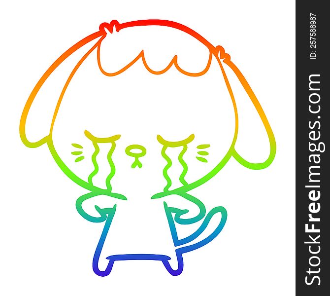 rainbow gradient line drawing of a cartoon crying dog