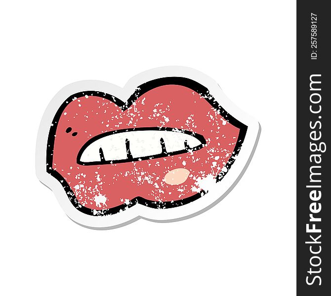 retro distressed sticker of a cartoon lips