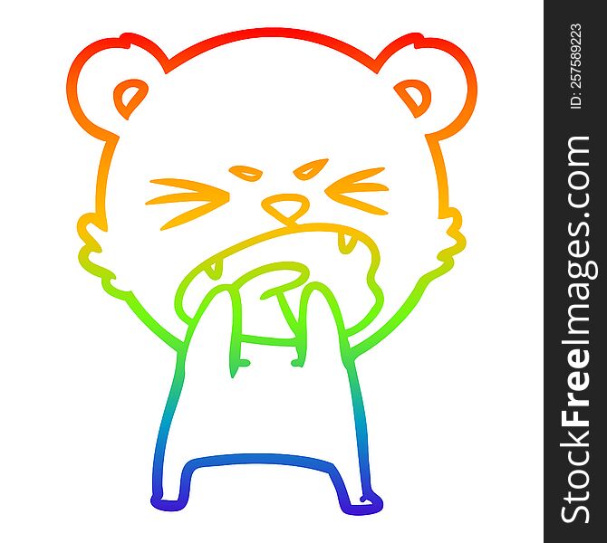 rainbow gradient line drawing of a hungry cartoon bear