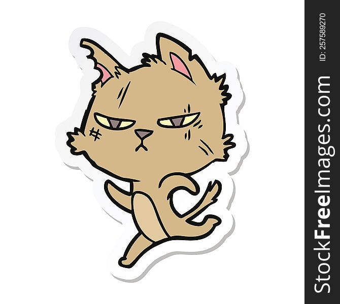 Sticker Of A Tough Cartoon Cat Running