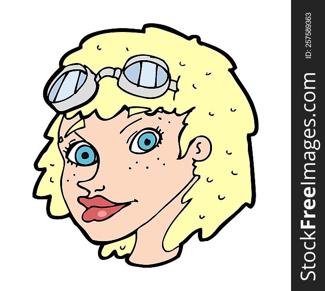 cartoon happy woman wearing aviator goggles