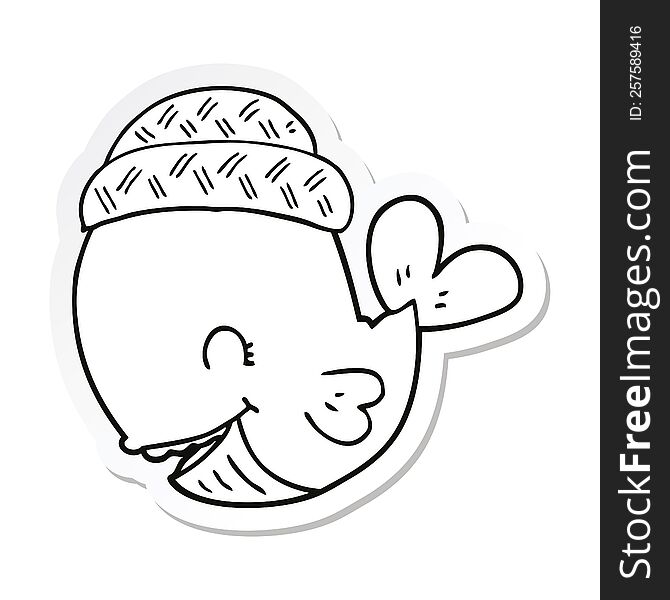 Sticker Of A Cartoon Whale Wearing Hat
