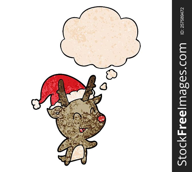 cartoon christmas reindeer with thought bubble in grunge texture style. cartoon christmas reindeer with thought bubble in grunge texture style