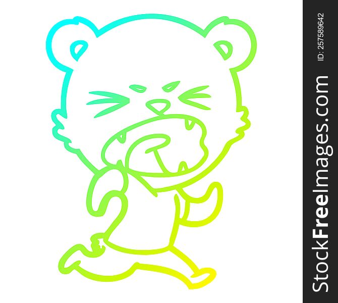 Cold Gradient Line Drawing Angry Cartoon Bear Running