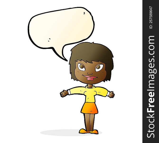 Cartoon Woman With Open Amrs With Speech Bubble