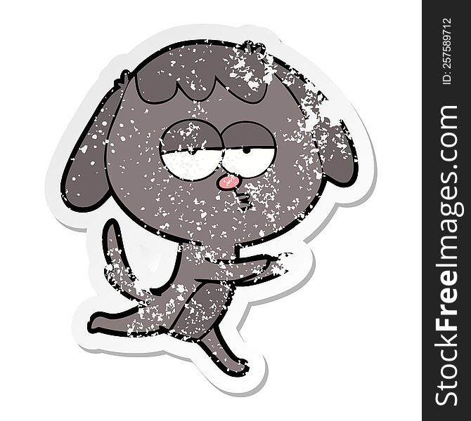 distressed sticker of a cartoon bored dog running