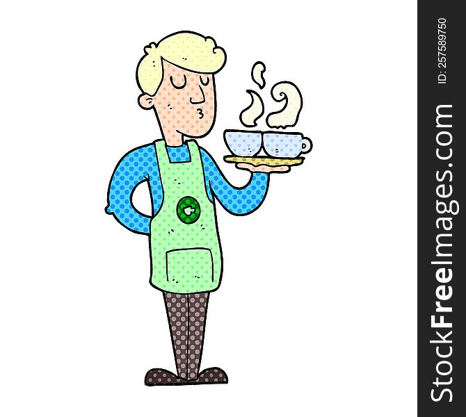 Cartoon Barista Serving Coffee