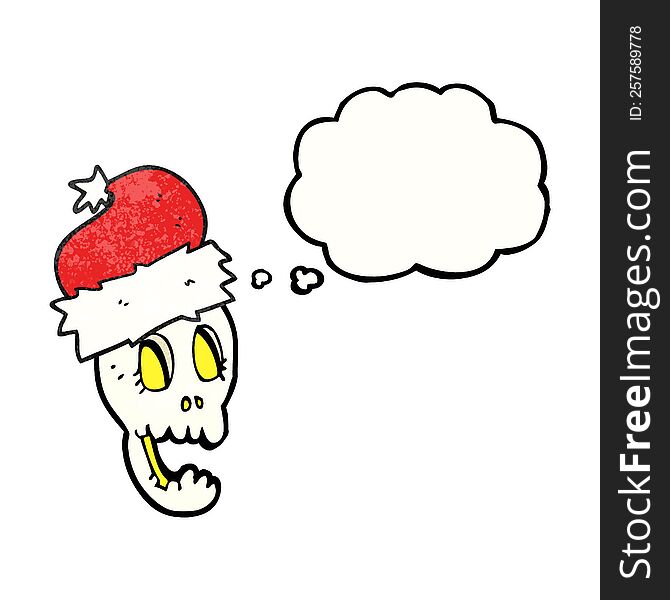 Thought Bubble Textured Cartoon Christmas Hat On Skull
