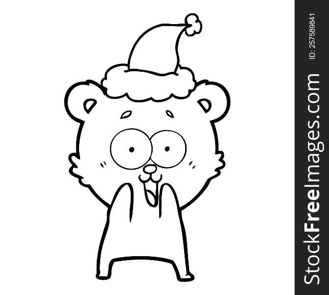 Excited Teddy Bear Line Drawing Of A Wearing Santa Hat