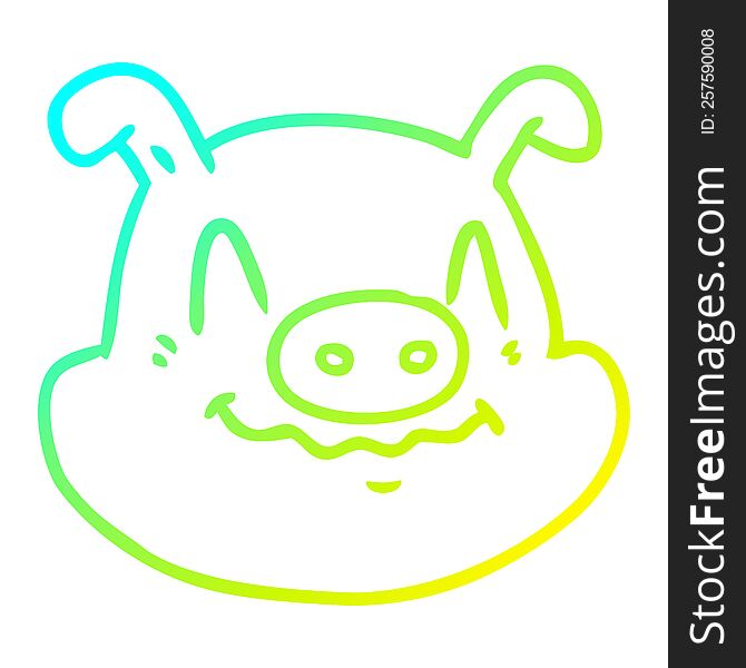 Cold Gradient Line Drawing Cartoon Pig Face