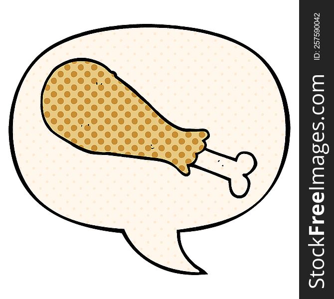 cartoon chicken leg and speech bubble in comic book style