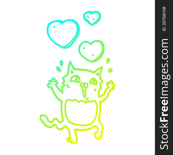 Cold Gradient Line Drawing Cartoon Cat Crazy In Love