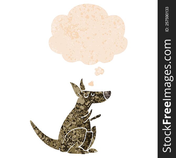 cartoon kangaroo with thought bubble in grunge distressed retro textured style. cartoon kangaroo with thought bubble in grunge distressed retro textured style