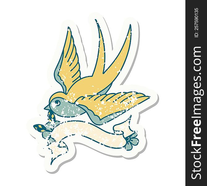 Grunge Sticker With Banner Of A Swallow