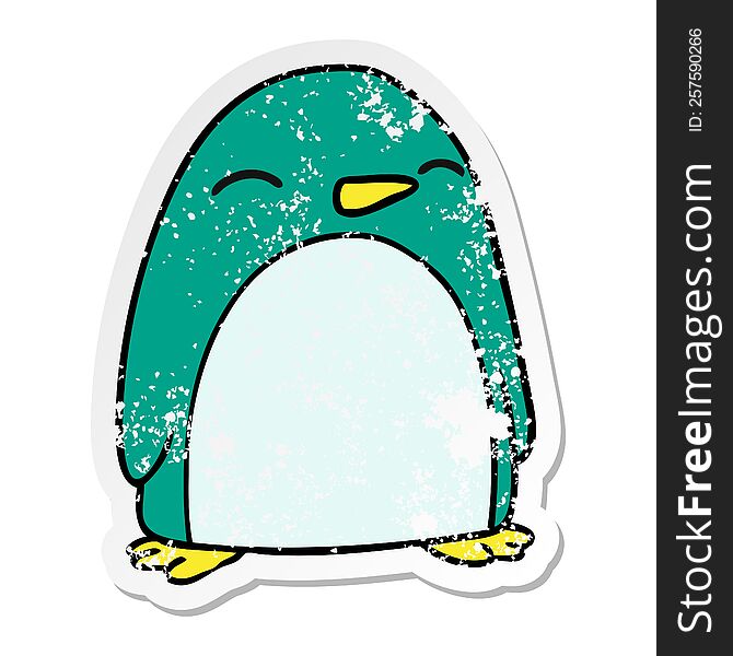 hand drawn distressed sticker cartoon doodle of a cute penguin