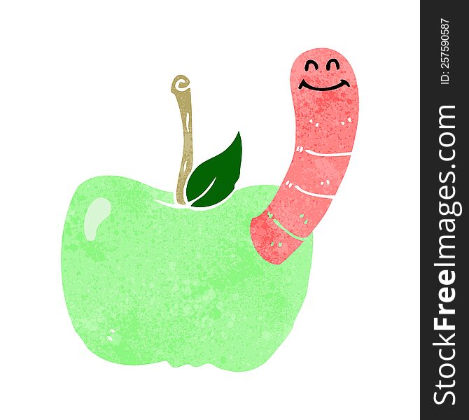 cartoon apple with worm