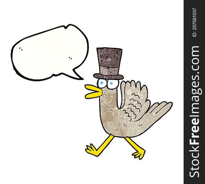 speech bubble textured cartoon duck in top hat