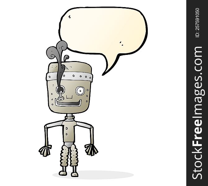 cartoon malfunctioning robot with speech bubble