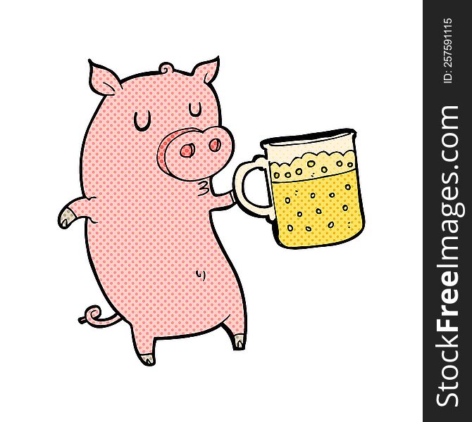 Cartoon Pig With Beer
