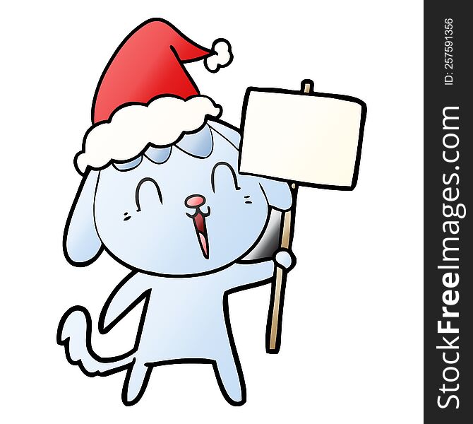 cute hand drawn gradient cartoon of a dog wearing santa hat. cute hand drawn gradient cartoon of a dog wearing santa hat