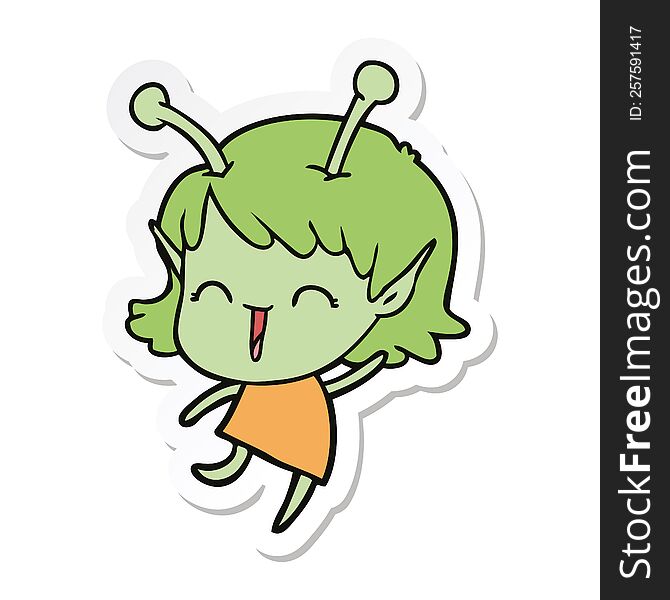 sticker of a cartoon alien girl laughing
