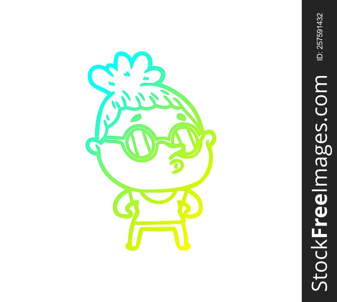 Cold Gradient Line Drawing Cartoon Woman Wearing Glasses