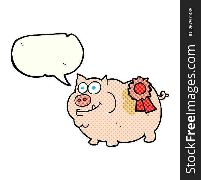 freehand drawn comic book speech bubble cartoon prize winning pig