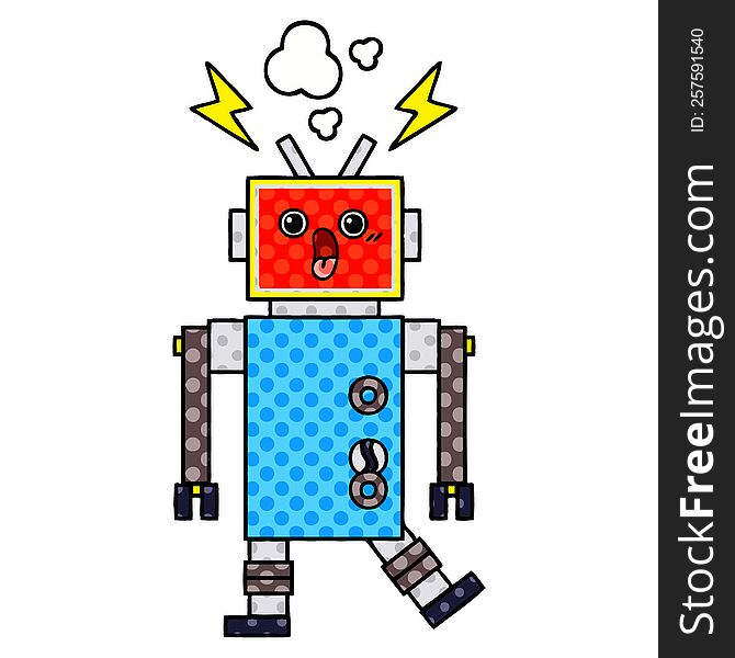 Comic Book Style Cartoon Robot Malfunction