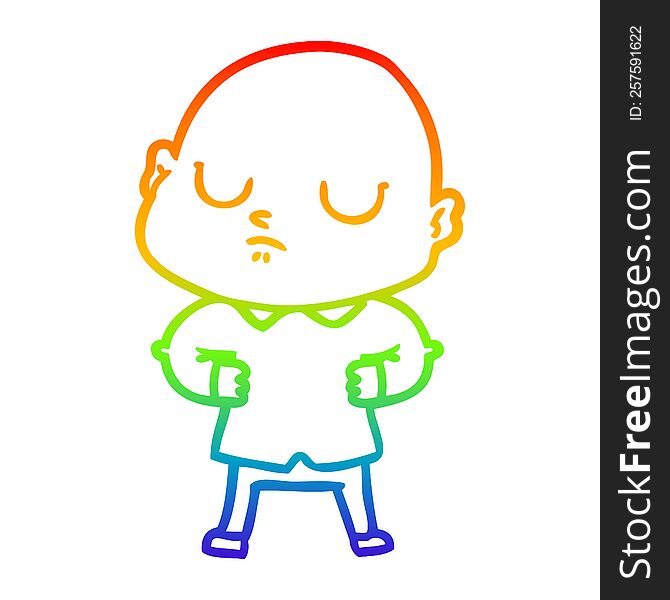 Rainbow Gradient Line Drawing Cartoon Bald Man