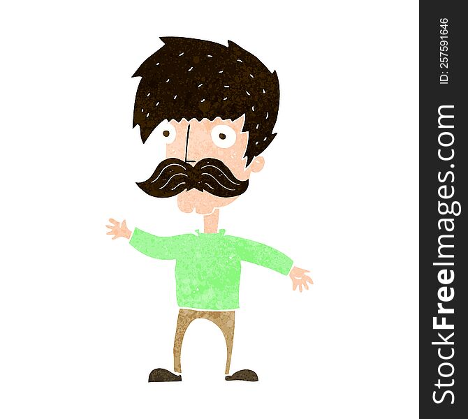 Cartoon Man With Mustache Waving