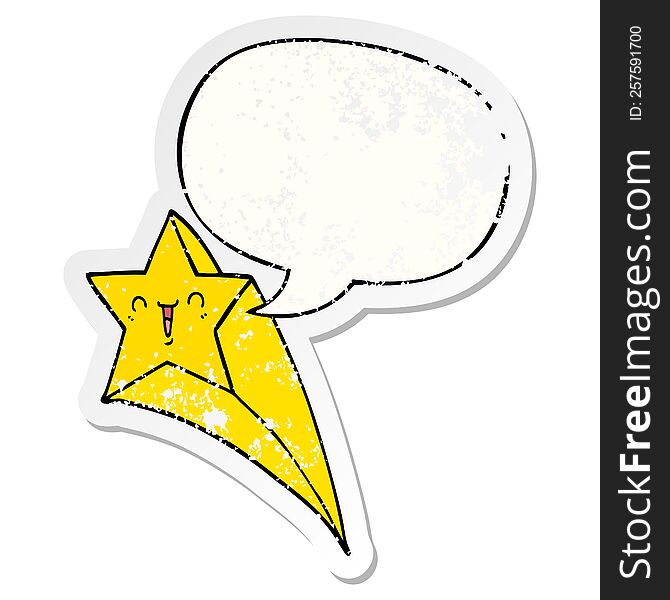 cartoon shooting star and speech bubble distressed sticker