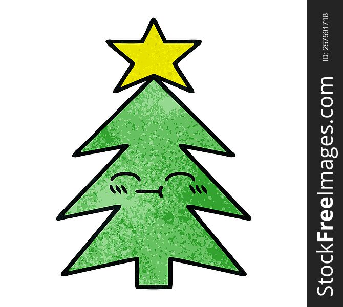 retro grunge texture cartoon of a christmas tree