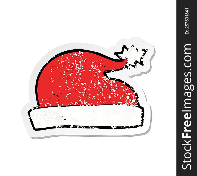 Retro Distressed Sticker Of A Cartoon Santa Hat