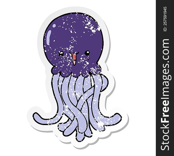 Distressed Sticker Of A Cartoon Jellyfish