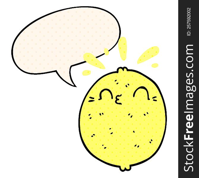 Cute Cartoon Lemon And Speech Bubble In Comic Book Style