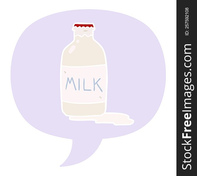 cartoon pint of fresh milk and speech bubble in retro style