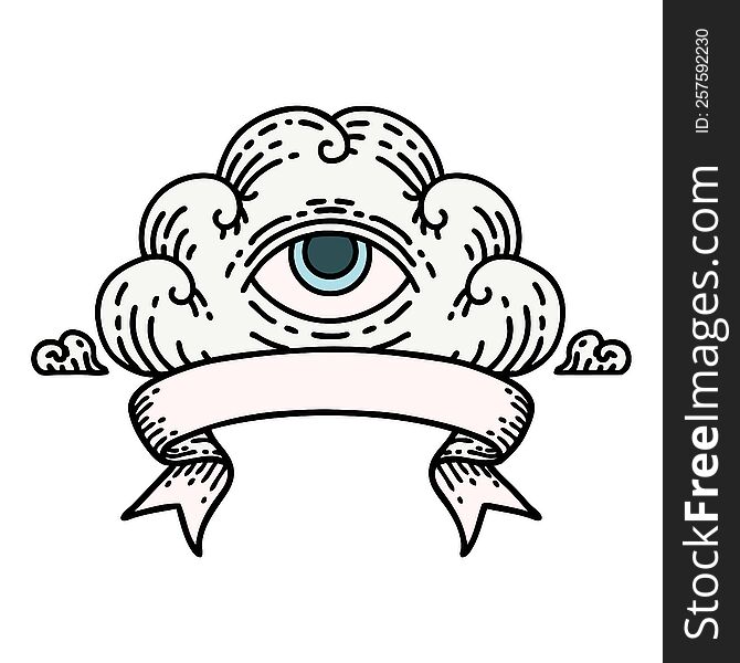 Tattoo With Banner Of An All Seeing Eye Cloud