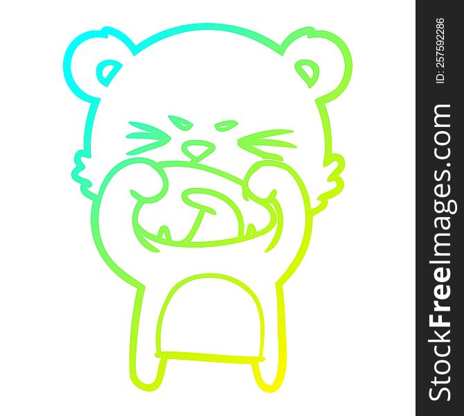 Cold Gradient Line Drawing Angry Cartoon Bear