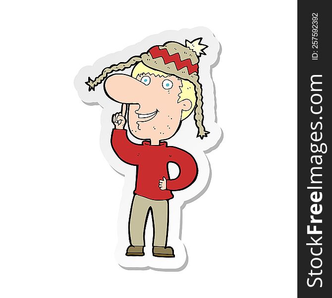 Sticker Of A Cartoon Man In Hat With Idea
