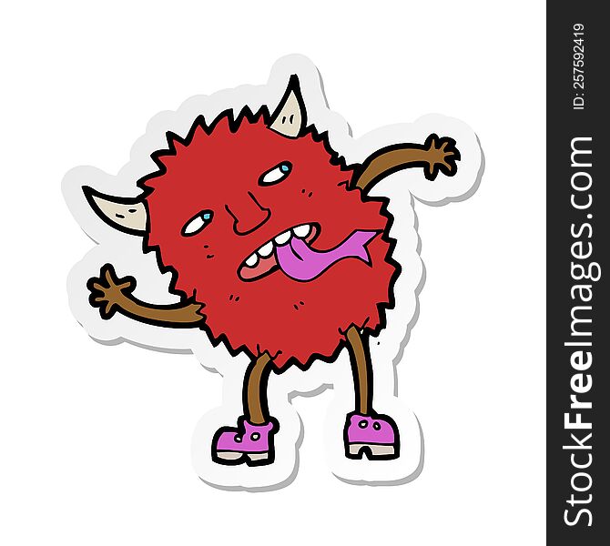 Sticker Of A Funny Cartoon Monster