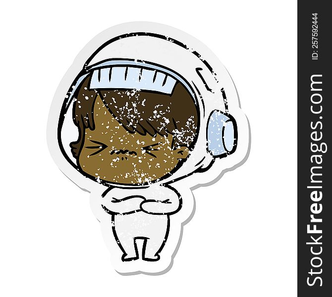 Distressed Sticker Of A Angry Cartoon Space Girl