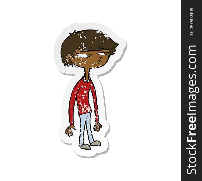 Retro Distressed Sticker Of A Cartoon Suspicious Boy