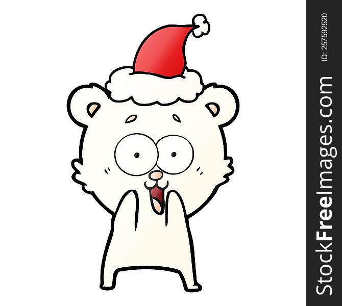 Excited Teddy Bear Gradient Cartoon Of A Wearing Santa Hat